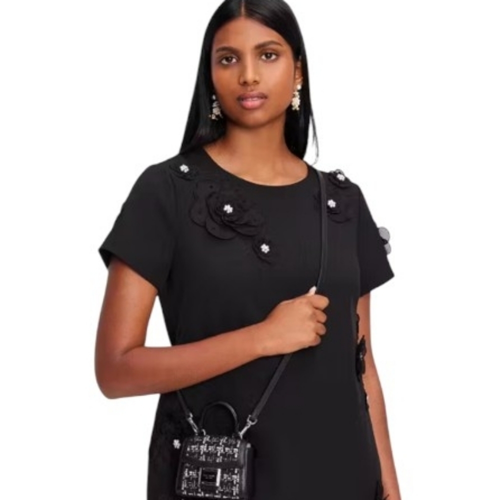 NEW Kate Spade ♠️ Katy Tweed BLACK WHITE Micro Crossbody bag purse - Picture 8 of 8